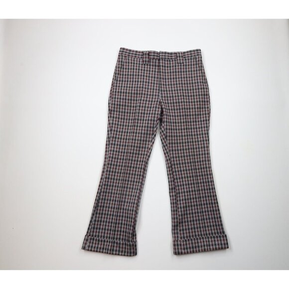 Vtg 70s Streetwear Mens 32x29 Double Knit Cuffed Bell Bottoms Pants Plaid USA